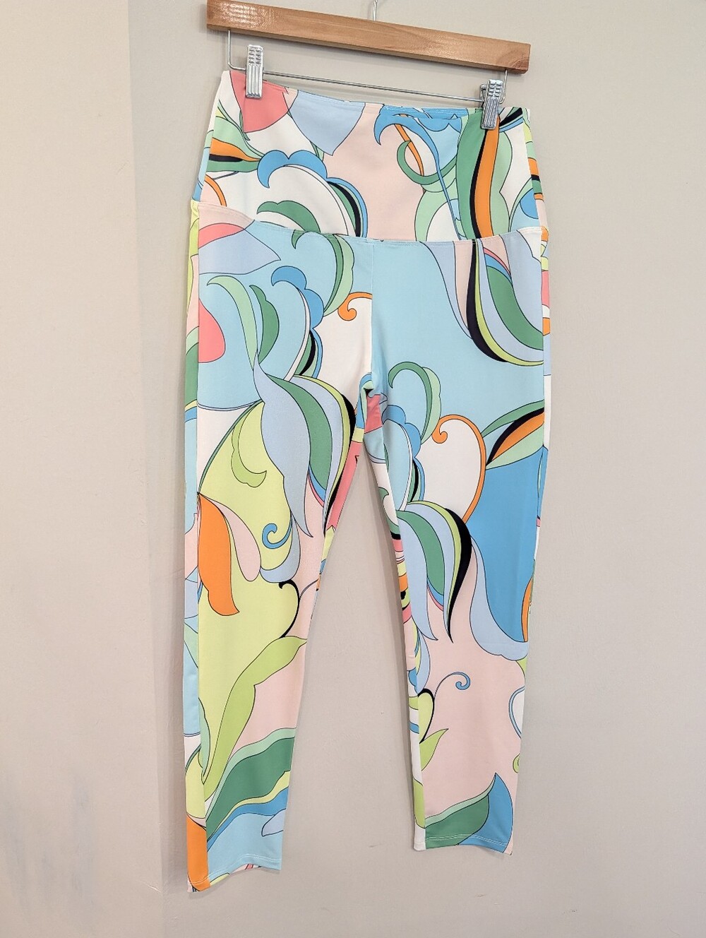 New Jean-Pierre Klifa Paris Colorful Leggings Women's Large Nwot Aqua Lime Multi - Picture 1 of 6
